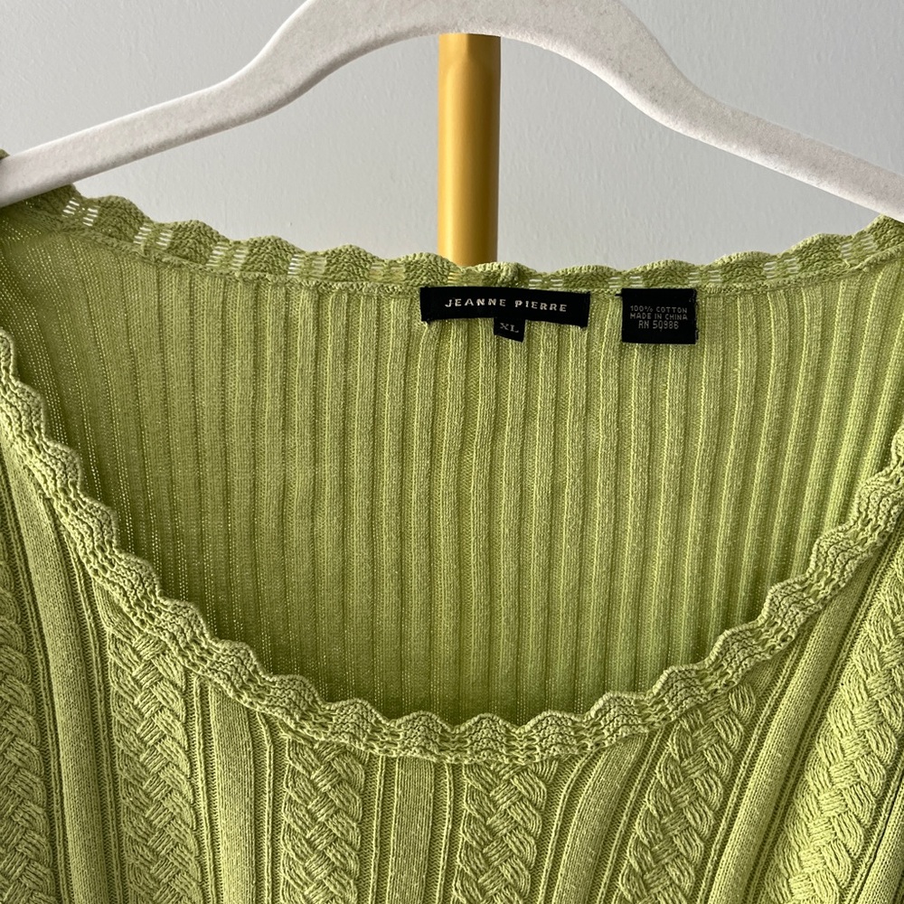 Jeanne Pierre Green 100% Cotton Cable-Knit Pullover Sweater Scoop Neck XL - Picture 4 of 4